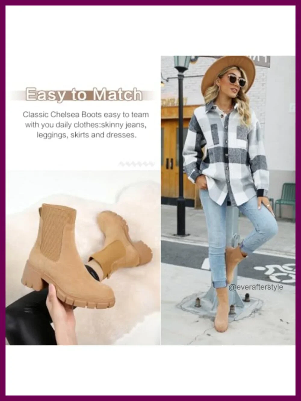 Women's Slip-On Chelsea Booties with Lug Sole Memory Foam Insole Round Toe